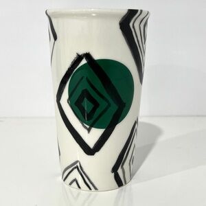 STARBUCKS | Geometric Black and Green CERAMIC TUMBLER 10 oz 6" NO LID